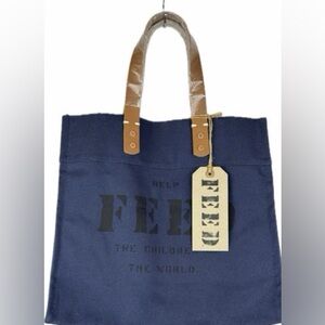 FEED Navy Tote Bag Canvas With Leather Straps NWT Purse/Shopping Tote